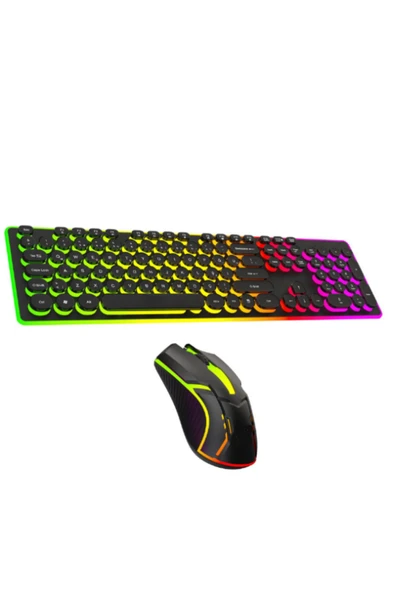 ATAsoft ELEKTRONİK Since 2021 Rainbow Aydınlatmalı Daktilo Klavye Mouse Set 105 Tuşlu Led Işıklı Usb Kablolu Bkb8 Uyumlu - 1