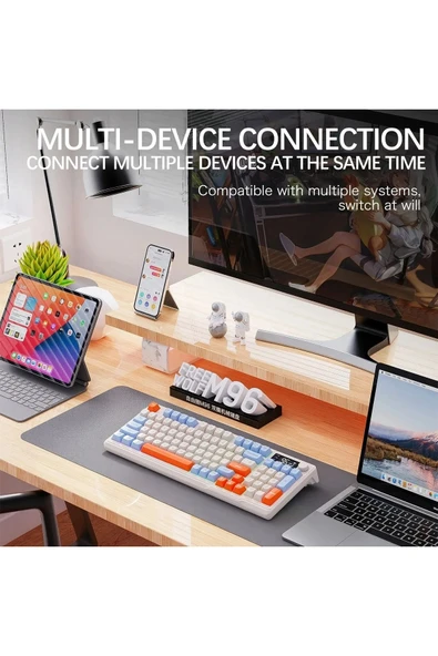 ATAsoft ELEKTRONİK Since 2021 M96 Klavye Bluetooth/2.4g Kablosuz Klavye Işıklı Usb Type-c Kablolu Şarj Gösterge Panelli - 2