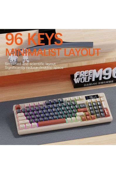 ATAsoft ELEKTRONİK Since 2021 M96 Bluetooth/2.4g Kablosuz Klavye Işıklı Usb Type-c Kablolu Şarj Gösterge Panelli Klavye - 6