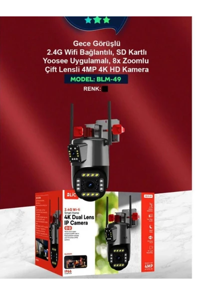 ATAsoft 4mp 4k Full Hd Ip Kamera Wifi Özellikli Hareket Takipli Gece Sensörlü Sirenli Kamera Blm-49 - 3