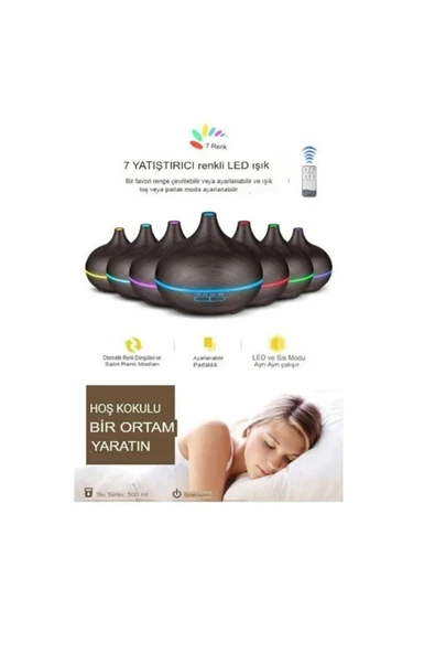 ATAsoft Koyu Kahverengi 7 Led Işıklı Aromatik Oda Kokusu Hava Nemlendirici 550 ml Aroma Difüzörü - 5