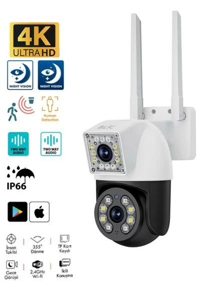 ATAsoft 2 2 Mp Çift Lens Hareket Takip Sensör Ip66 Su Geçirmez Güvenlik Kamerası Ip Kamera - 3