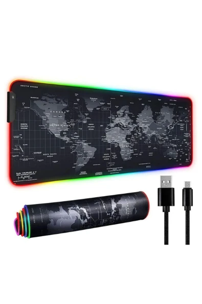 ATAsoft ELEKTRONİK Since 2021 Rgb Dünya Harita Desenli Mouse Pad Led Işıklı Su Geçirmez  Gaming Mousepad - 4