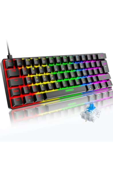 ATAsoft ELEKTRONİK Since 2021 T60 Rgb Mavi Switch Mekanik Siyah Klavye Kablolu Gaming Driverli Oyuncu Klavyesi T60 Mini Q Klavye