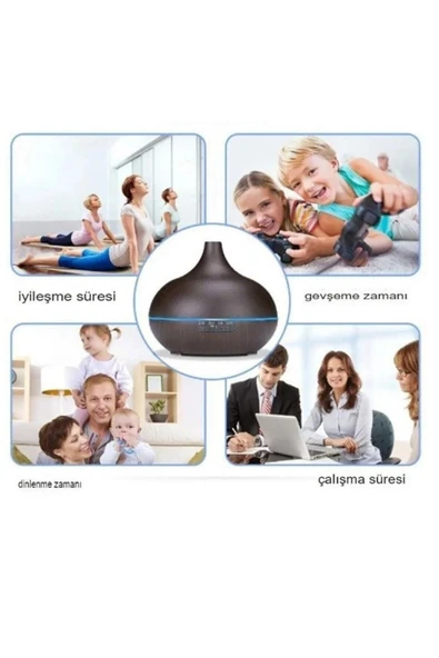 ATAsoft Koyu Kahverengi 7 Led Işıklı Aromatik Oda Kokusu Hava Nemlendirici 550 ml Aroma Difüzörü - 3
