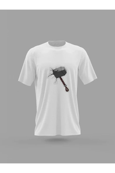 Panorama Ajans Unisex Marvel Karakterleri Thor Çekici Mjolnir Sticker Tasarım Baskılı T-shirt ürün görseli 1