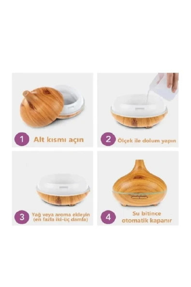 ATAsoft Kahverengi 7 Led Işıklı Aromatik Oda Kokusu Hava Nemlendirici 550 Ml Aroma Difüzörü Buhar - 2