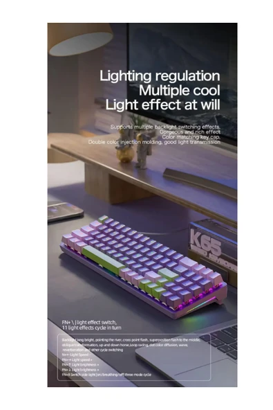 ATAsoft ELEKTRONİK Since 2021 K65 Oyuncu Klavyesi Gaming Mekanik 78 Tuşlu Rainbow Aydınlatmalı Hot-Swapp Usb Tip-c Kablosu - Resim 4