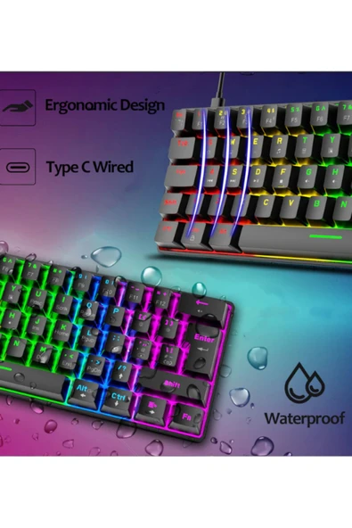 ATAsoft ELEKTRONİK Since 2021 T60 Kırmızı Switch Mekanik Siyah Rgb Klavye Kablolu Gaming Oyuncu Klavyesi T60 Mini Q Klavye Uyumlu - 6