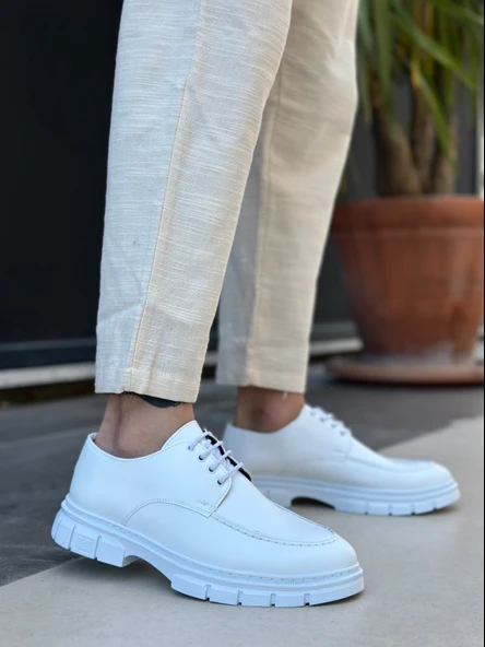 ET0237 Bağcıklı Cilt deri Klasik Yüksek Taban Beyaz Casual Erkek Ayakkabı ürün görseli