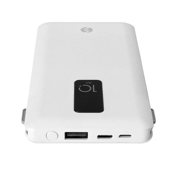 S-link IP-T100C 10000mAh Lightning+Micro+Type C Kablolu Powerbank Beyaz LCDli - 6