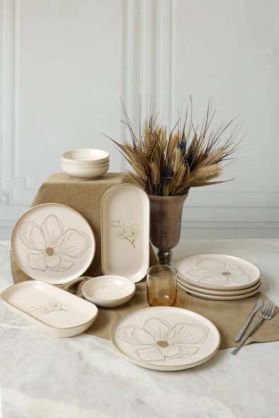 Keramika Taupe Bloom Kahvaltı Takımı 12 Parça 6 Kişilik 22519-28-29 - 2