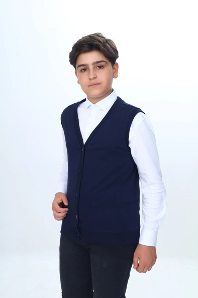 Toontoy  Erkek Çocuk  V Yaka Düğmeli Triko Okul Yeleği - 2