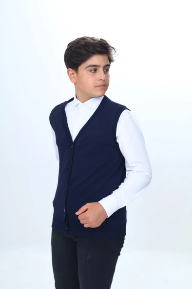 Toontoy Erkek Çocuk V Yaka Düğmeli Triko Okul Yeleği