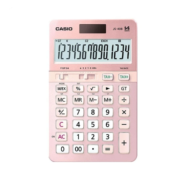 Casio JS-40B-PK Pembe Profesyonel 14 Hane Masa Üstü Hesap Makinesi ürün görseli 1