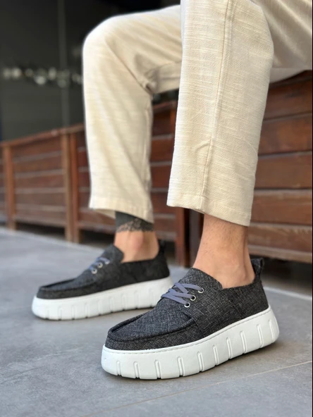 ET0676 Gri Keten Yüksek Taban Erkek Yazlık Ayakkabı ürün görseli