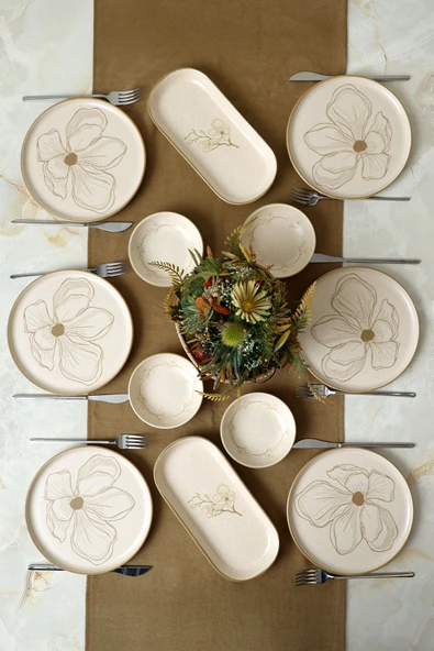 Keramika Taupe Bloom Kahvaltı Takımı 12 Parça 6 Kişilik 22519-28-29