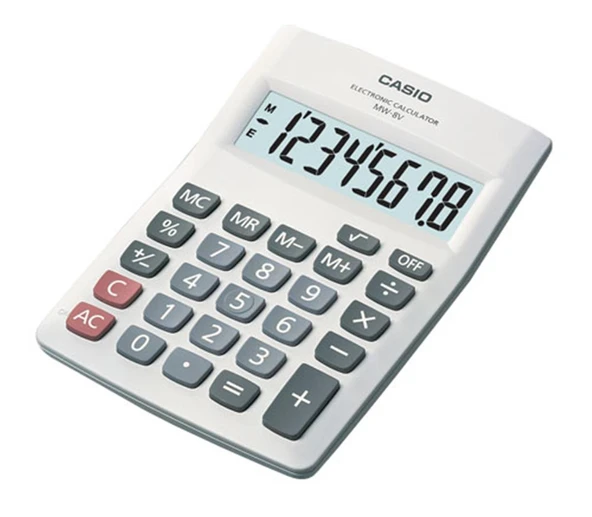 Casio MW-5V-WE 8 Hane Beyaz Masa Üstü Hesap Makinesi ürün görseli 1