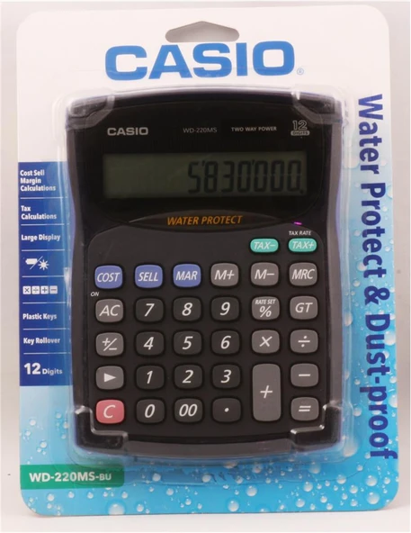 Casio WD-220MS-BU 12 Hane Suya-Toza Dayanıklı Masa Üstü Hesap Makinesi ürün görseli 1