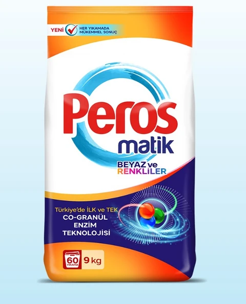 Peros Matik Toz Çamaşır Deterjanı Beyaz ve Renkliler 9 Kg ürün görseli 1