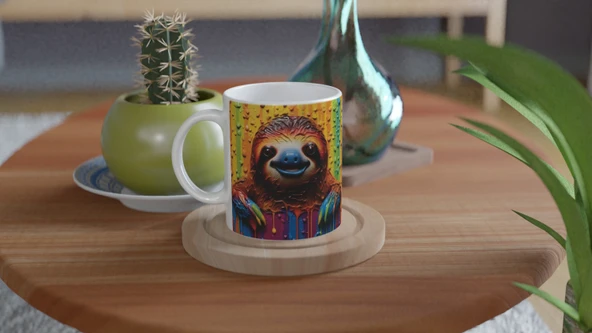 Renk Yağmurunda Gülümseyen Tembel Kupa Bardak - 4