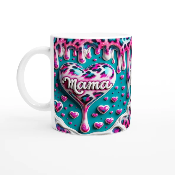 Mama Yazılı Turkuaz Zeminli Leopar Desenli Anneler Günü Kupa Bardak ürün görseli 1
