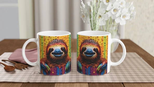 Renk Yağmurunda Gülümseyen Tembel Kupa Bardak - 5