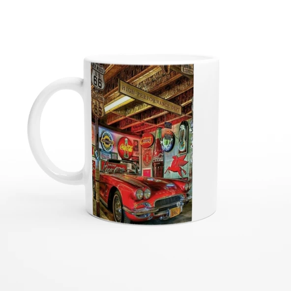 Retro Garaj Temalı Kupa Bardak