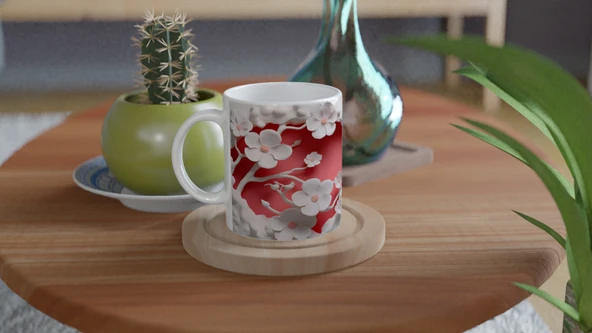 Mercan Çiçekleri ve Dalgalar Su Altı Temalı Kupa Bardak - 4