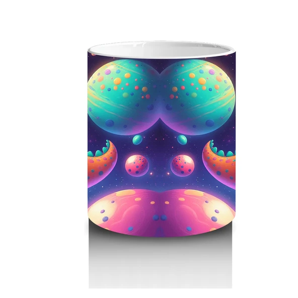 Çocuklara Sütü Sevdiren Astronot Dinozor ve Renkli Gezegenler Desenli Kupa Bardak - Resim 3