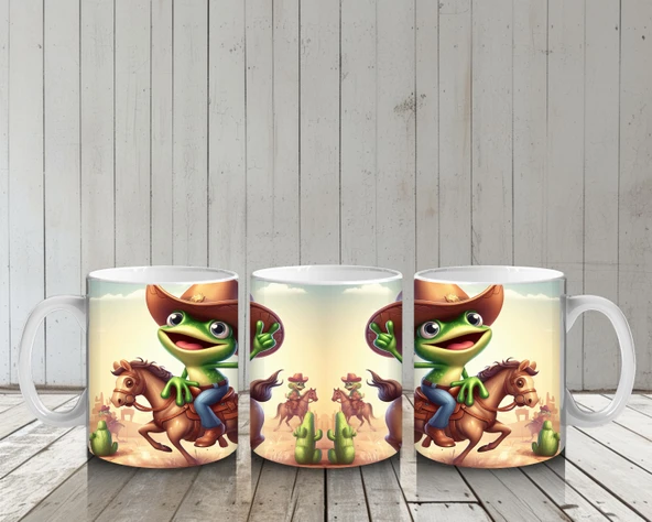 Çocuklara Sütü Sevdiren Atlı Kovboy Kurbağa Kupa Bardak - 6