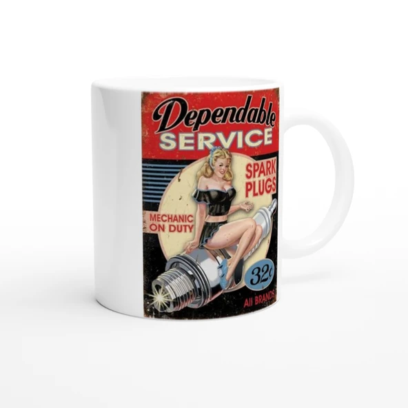 Pin-Up Bujili Retro Garaj Temalı Kupa Bardak - Resim 2