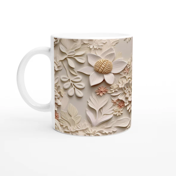 Pudra Detaylı Zarif Kabartmalı Çiçek Kupa Bardak ürün görseli 1