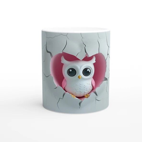 Kalpli Pembe Baykuş Figürlü Baskılı Kupa Bardak ürün görseli 1