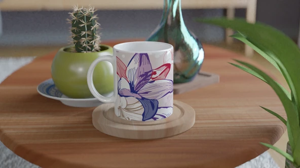 Pembe Lale Çizimli Kupa Bardak - 4