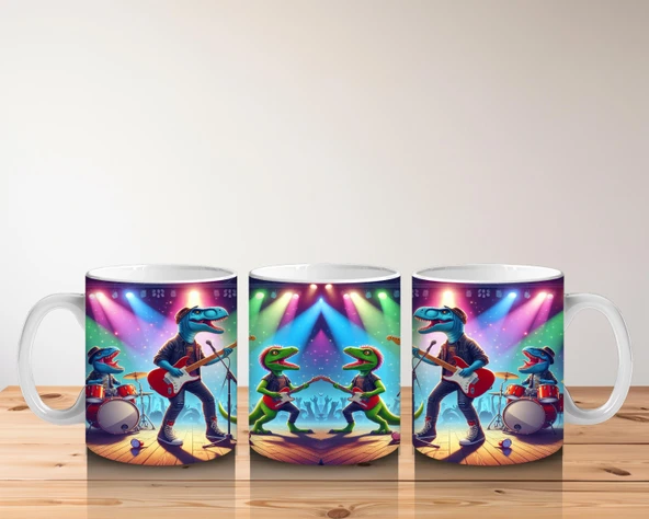 Çocuklara Sütü Sevdiren Müzik Grubu Dinozorlar Desenli Kupa Bardak - Resim 5