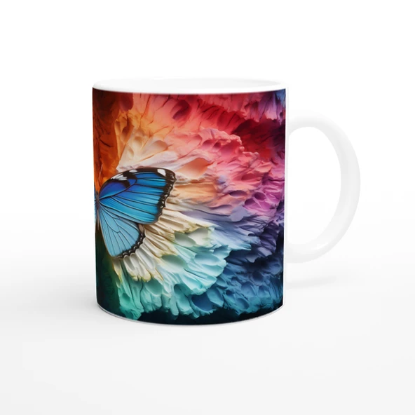 Gökkuşağı Dokusunda Parlayan Mavi Kelebek Baskılı Kupa Bardak - Resim 3