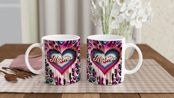 Mama Yazılı Neon Kalpli Anneler Günü Kupa Bardak - Resim 5