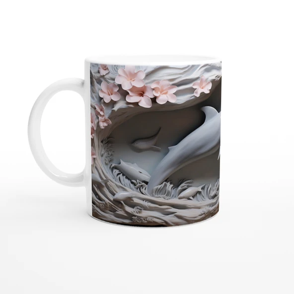 Mercan Çiçekleri Arasında Yüzen Yunus Temalı Kupa Bardak - Resim 2