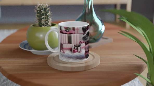 Hediye Paketleri Arasında Kalpli Rakun Temalı Baskılı Kupa Bardak - 4