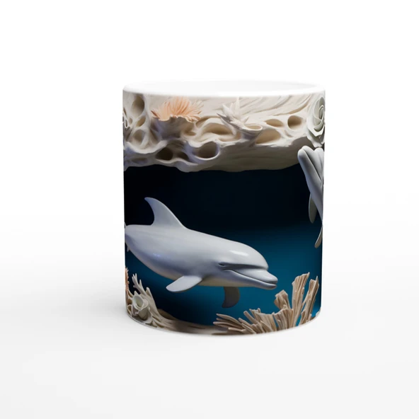 Mercan Kayalıklarında Dans Eden Yunuslar Temalı Kupa Bardak ürün görseli 1