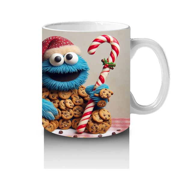 Çocuklara Sütü Sevdiren Kurabiye Canavarı ve Baston Şeker Desenli Kupa Bardak - 4