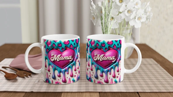 Mama Yazılı Renk Geçişli Kalpli Anneler Günü Kupa Bardak - Resim 5