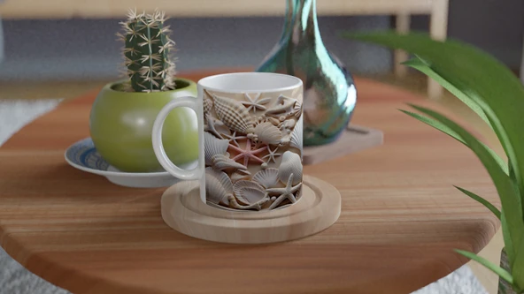 Mercan ve Deniz Yıldızı Motifli Su Altı Temalı Kupa Bardak - 4