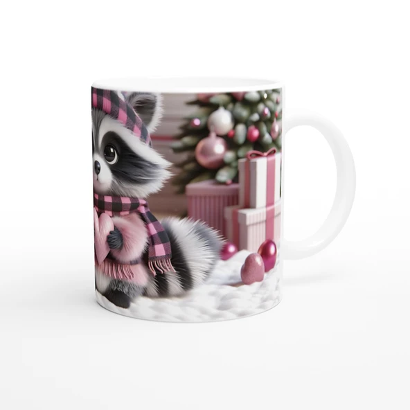 Hediye Paketleri Arasında Kalpli Rakun Temalı Baskılı Kupa Bardak - 3