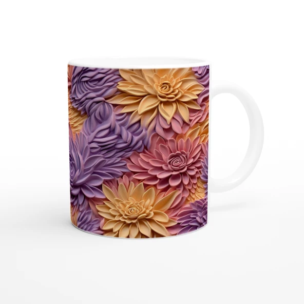 Pastel Bahar Dokulu Çiçek Desenli Kupa Bardak - 3