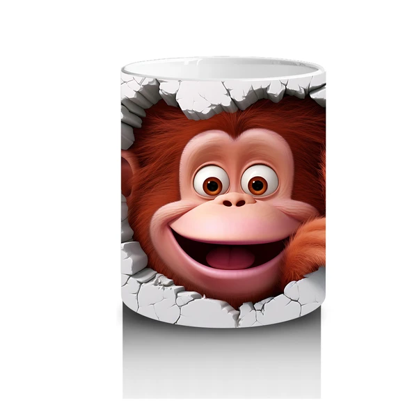 Çocuklara Sütü Sevdiren Kalp Çatlağından Bakan Şirin Maymun Kupa Bardak - 3