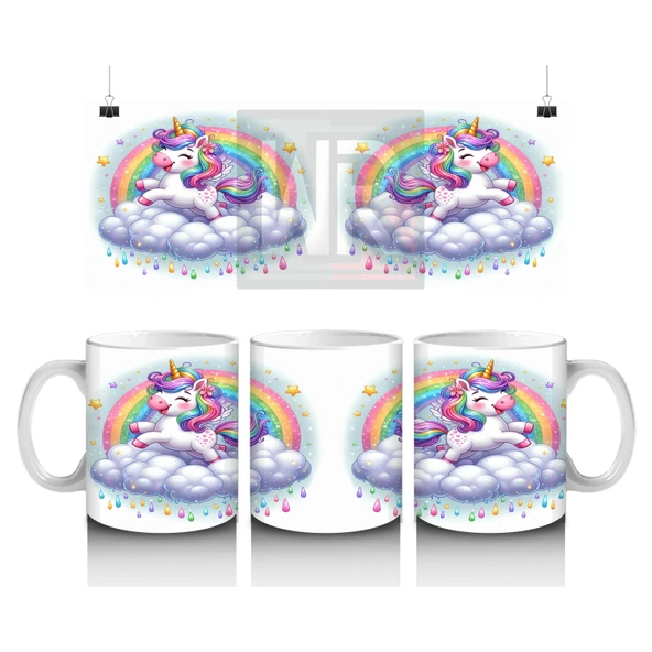 Çocuklara Sütü Sevdiren Gökyüzünde Parıldayan Unicorn Kupa Bardak