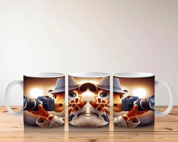 Çocuklara Sütü Sevdiren Fotoğrafçı Zürafa Desenli Kupa Bardak - 5