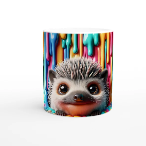 Renk Dalgası Arasından Bakan Kirpi Temalı Baskılı Kupa Bardak ürün görseli 1